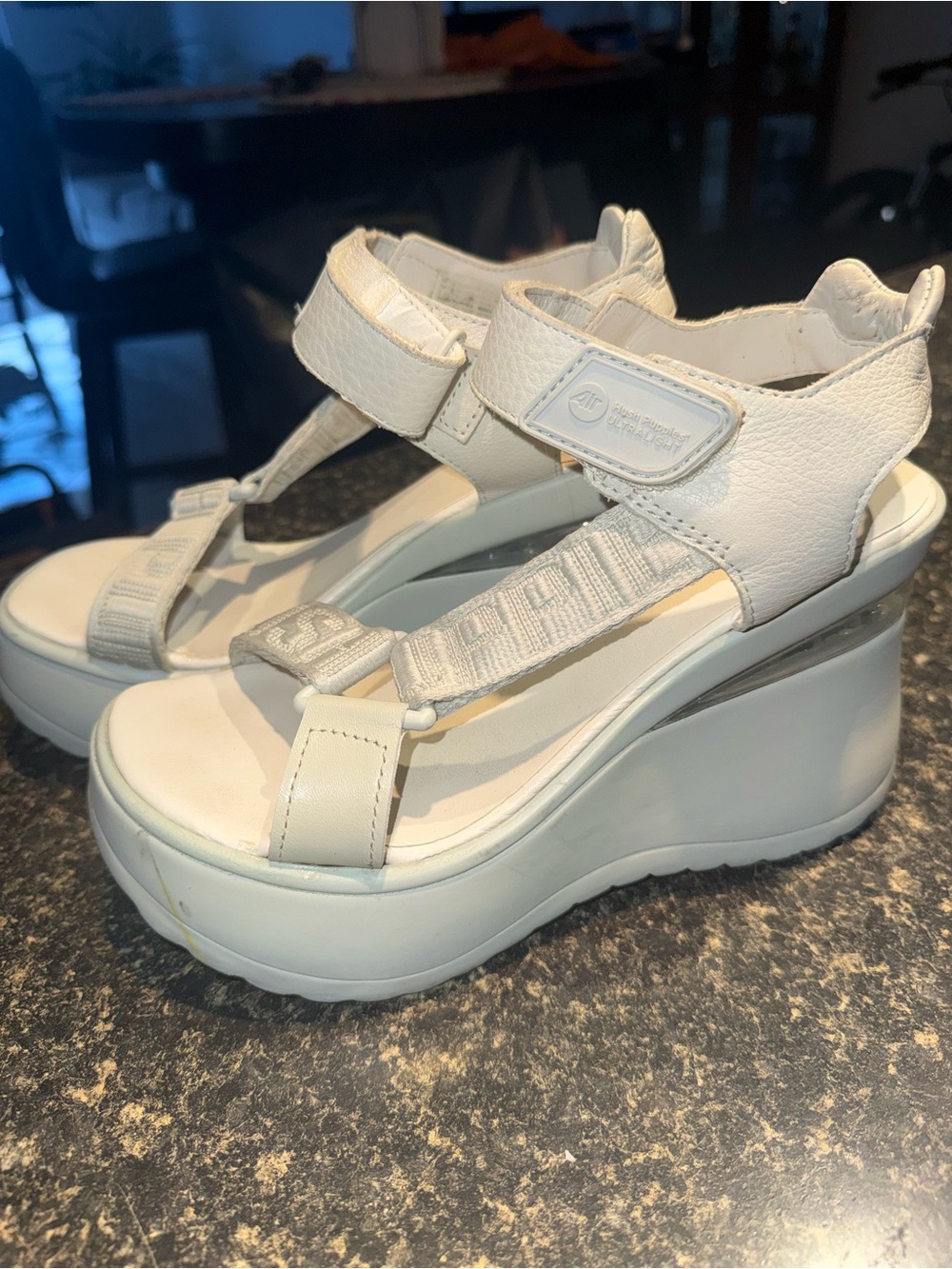 Hush Puppies Cream Platform Wedge Sandals with Velcro Straps